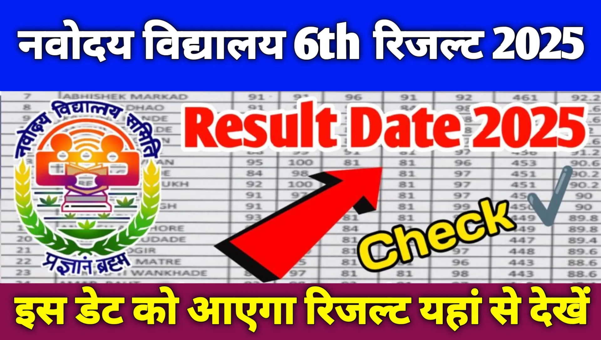 Navodaya Vidyalaya Class 6th Result 2025